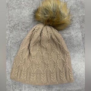 Beige Knit Beanie with Rhinestone Accents